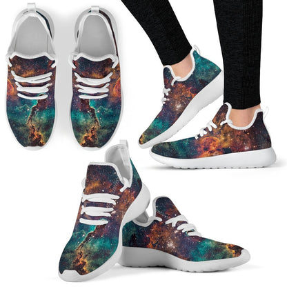Teal Orange Universe Galaxy Space Print Mesh Knit Shoes GearFrost
