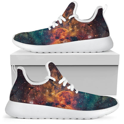 Teal Orange Universe Galaxy Space Print Mesh Knit Shoes GearFrost