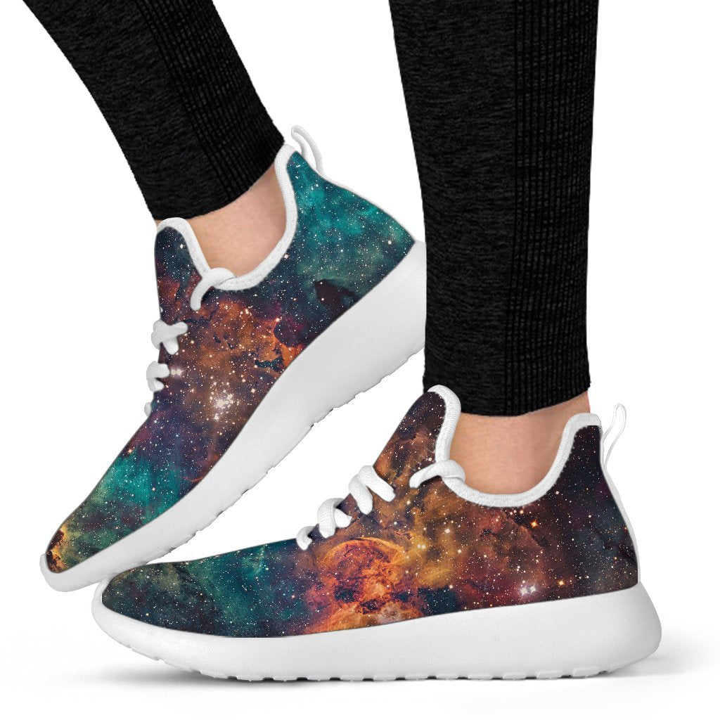 Teal Orange Universe Galaxy Space Print Mesh Knit Shoes GearFrost