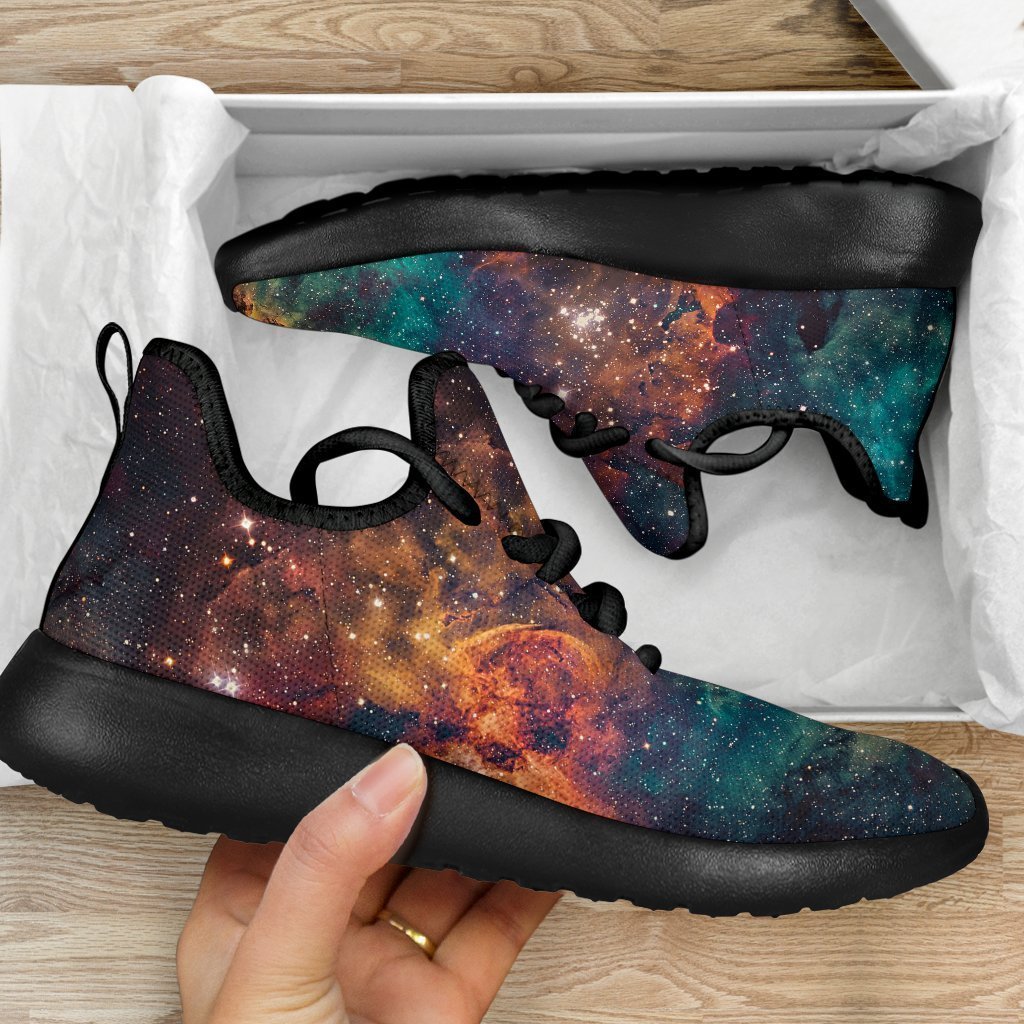 Teal Orange Universe Galaxy Space Print Mesh Knit Shoes GearFrost