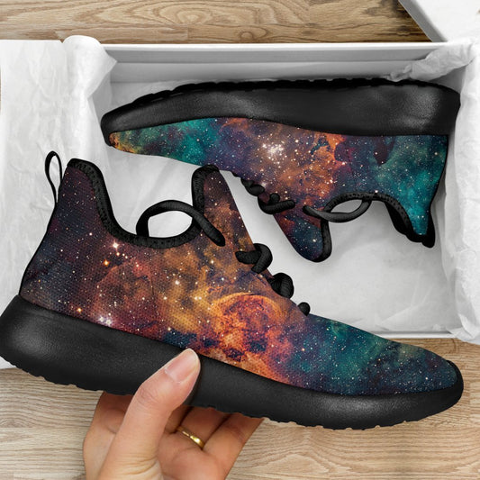 Teal Orange Universe Galaxy Space Print Mesh Knit Shoes GearFrost