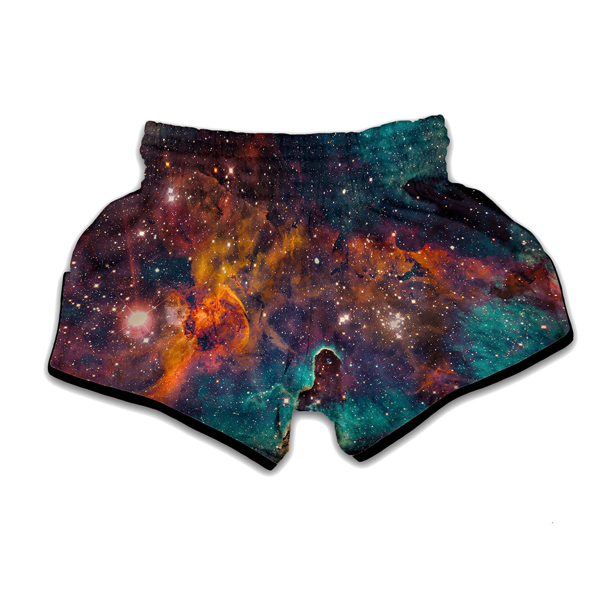 Teal Orange Universe Galaxy Space Print Muay Thai Boxing Shorts