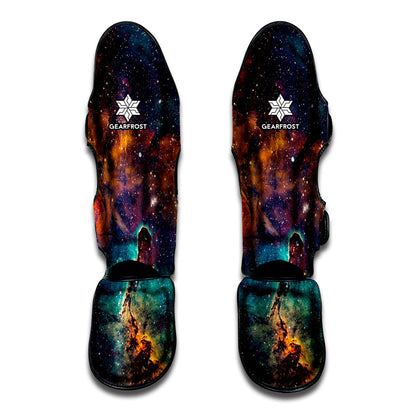Teal Orange Universe Galaxy Space Print Muay Thai Shin Guard