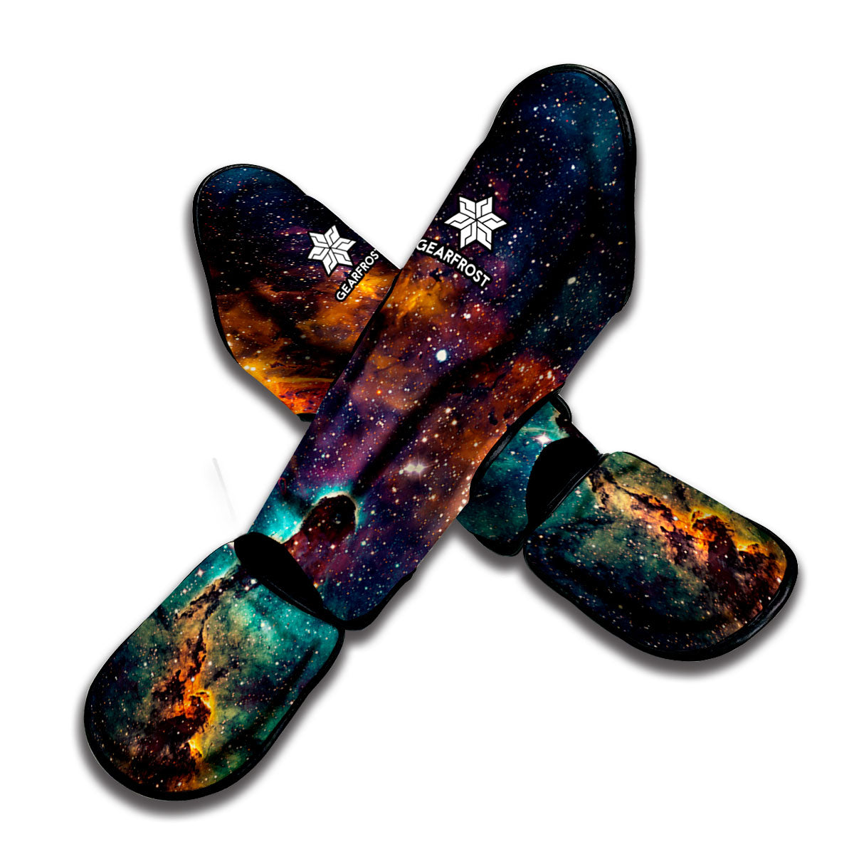 Teal Orange Universe Galaxy Space Print Muay Thai Shin Guard