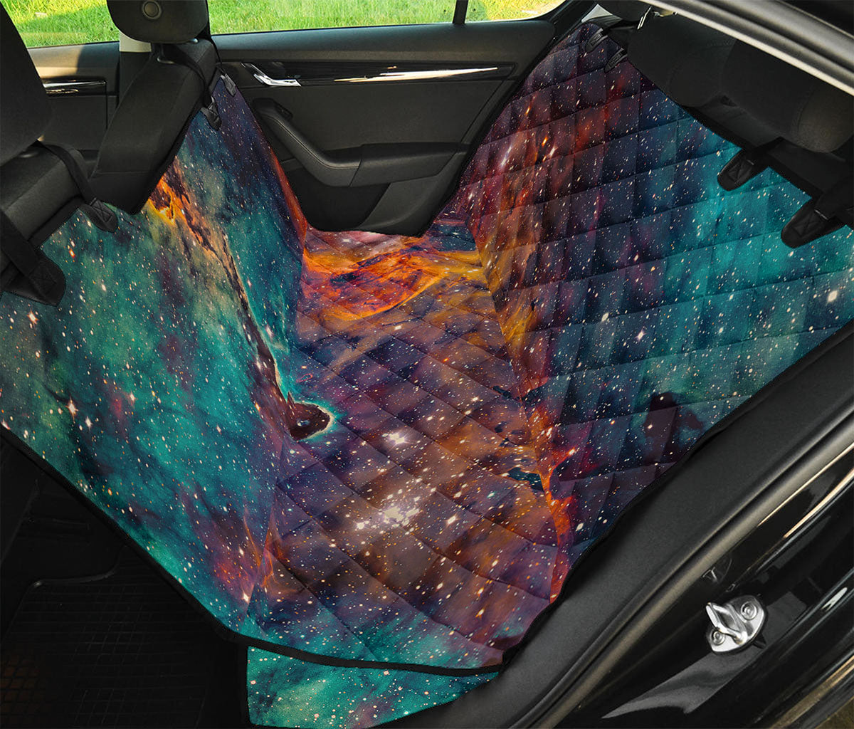 Teal Orange Universe Galaxy Space Print Pet Car Back Seat Cover