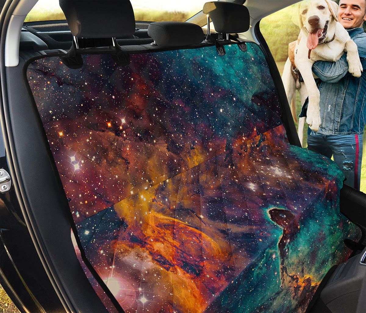 Teal Orange Universe Galaxy Space Print Pet Car Back Seat Cover