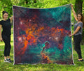 Teal Orange Universe Galaxy Space Print Quilt