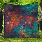 Teal Orange Universe Galaxy Space Print Quilt