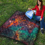 Teal Orange Universe Galaxy Space Print Quilt