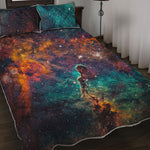 Teal Orange Universe Galaxy Space Print Quilt Bed Set