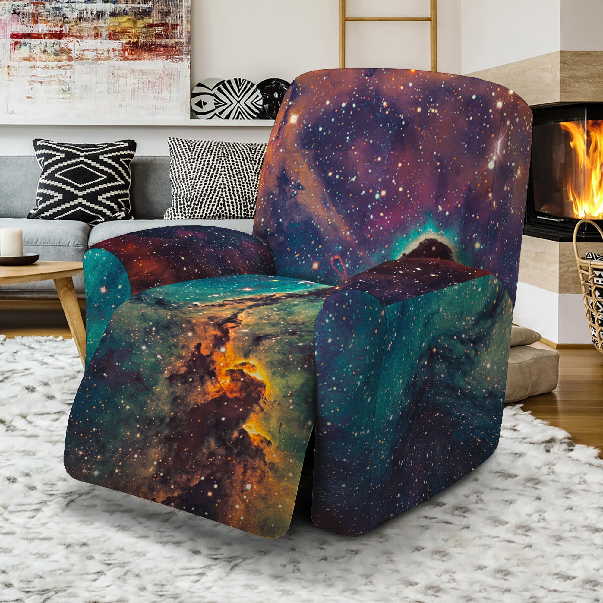 Teal Orange Universe Galaxy Space Print Recliner Slipcover