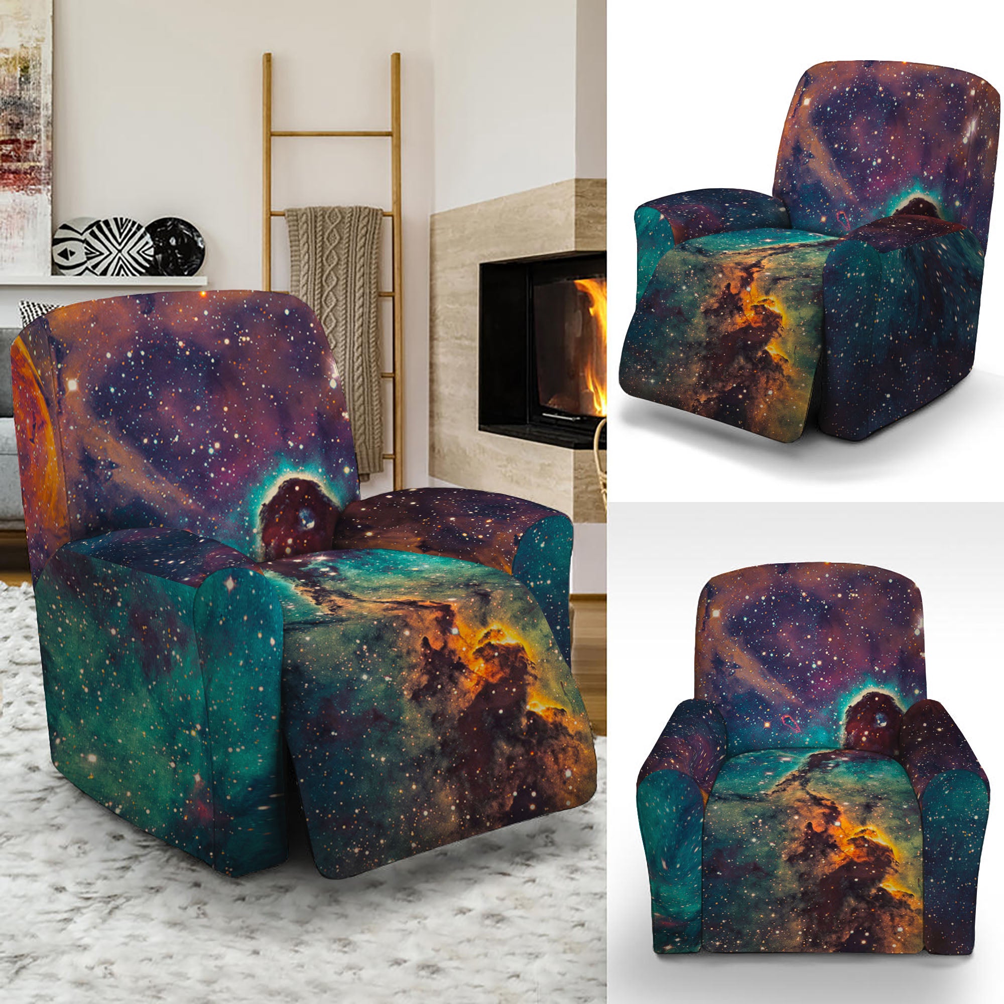 Teal Orange Universe Galaxy Space Print Recliner Slipcover