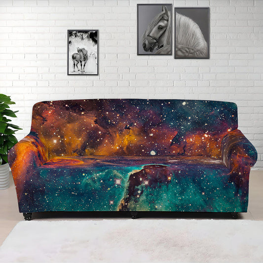 Teal Orange Universe Galaxy Space Print Sofa Cover