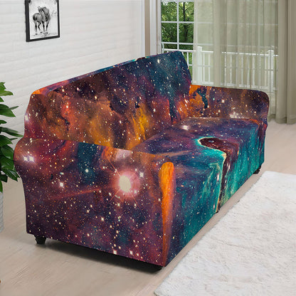 Teal Orange Universe Galaxy Space Print Sofa Cover