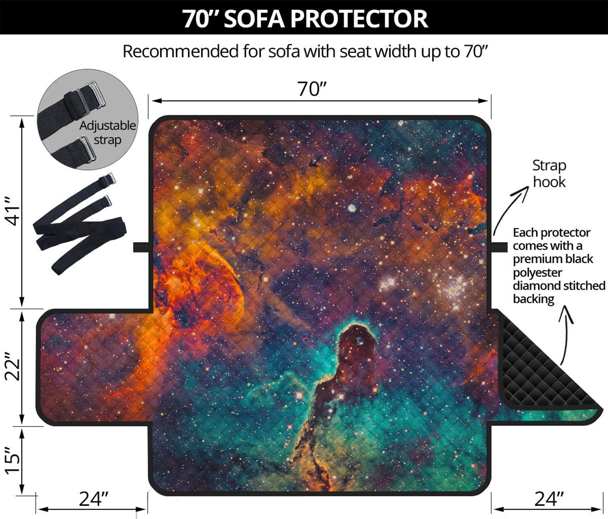 Teal Orange Universe Galaxy Space Print Sofa Protector