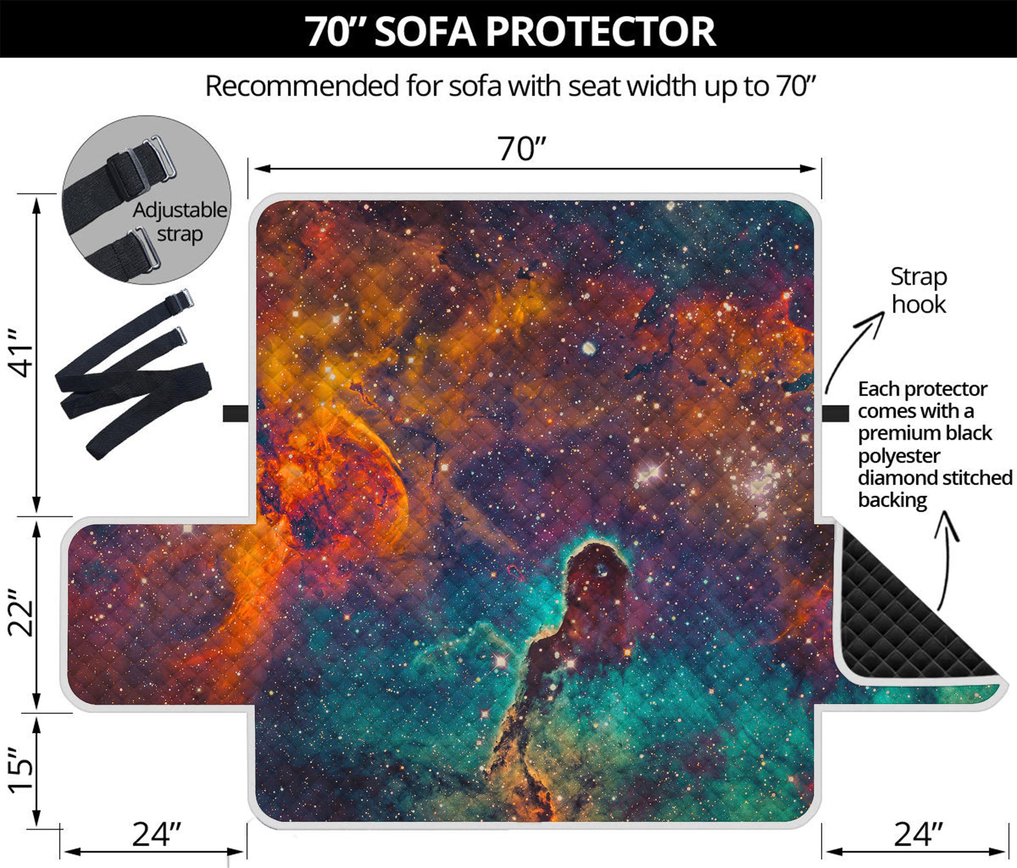 Teal Orange Universe Galaxy Space Print Sofa Protector