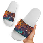 Teal Orange Universe Galaxy Space Print White Slide Sandals