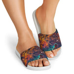 Teal Orange Universe Galaxy Space Print White Slide Sandals