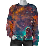 Teal Orange Universe Galaxy Space Print Women's Crewneck Sweatshirt GearFrost