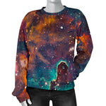Teal Orange Universe Galaxy Space Print Women's Crewneck Sweatshirt GearFrost