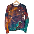 Teal Orange Universe Galaxy Space Print Women's Crewneck Sweatshirt