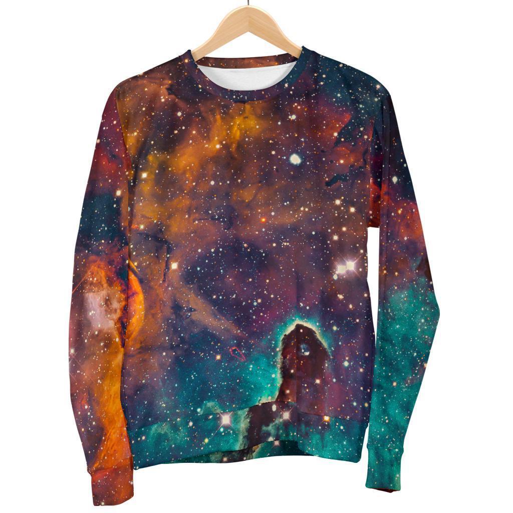 Teal Orange Universe Galaxy Space Print Women's Crewneck Sweatshirt GearFrost