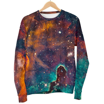 Teal Orange Universe Galaxy Space Print Women's Crewneck Sweatshirt GearFrost