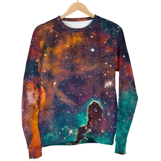 Teal Orange Universe Galaxy Space Print Women's Crewneck Sweatshirt GearFrost