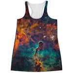 Teal Orange Universe Galaxy Space Print Women's Racerback Tank Top