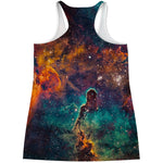 Teal Orange Universe Galaxy Space Print Women's Racerback Tank Top