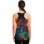 Teal Orange Universe Galaxy Space Print Women's Racerback Tank Top