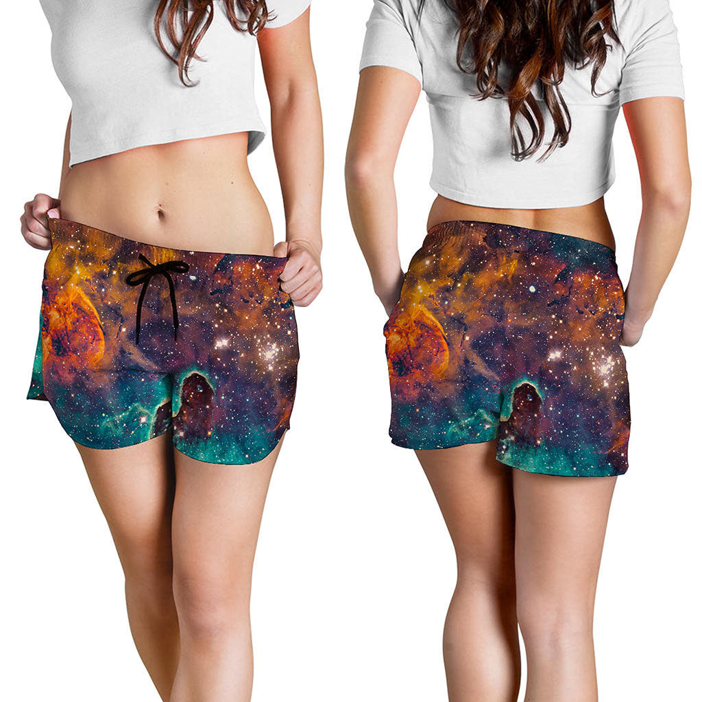 Teal Orange Universe Galaxy Space Print Women's Shorts