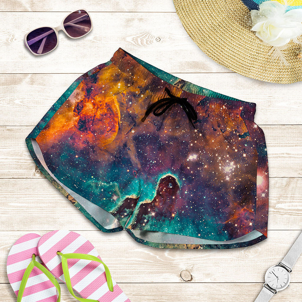 Teal Orange Universe Galaxy Space Print Women's Shorts
