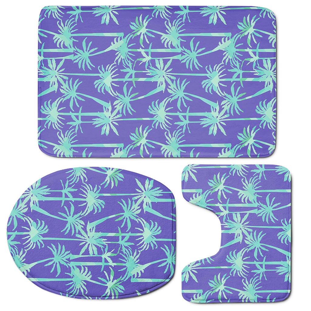 Teal Palm Tree Pattern Print 3 Piece Bath Mat Set
