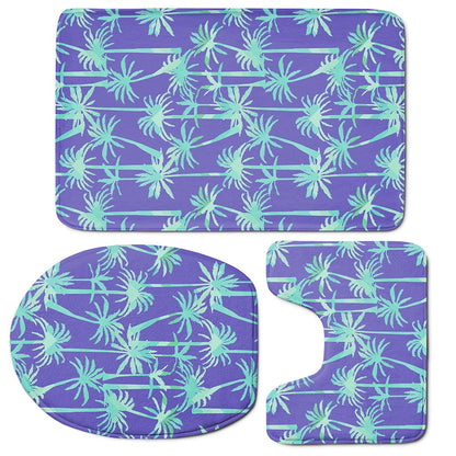 Teal Palm Tree Pattern Print 3 Piece Bath Mat Set