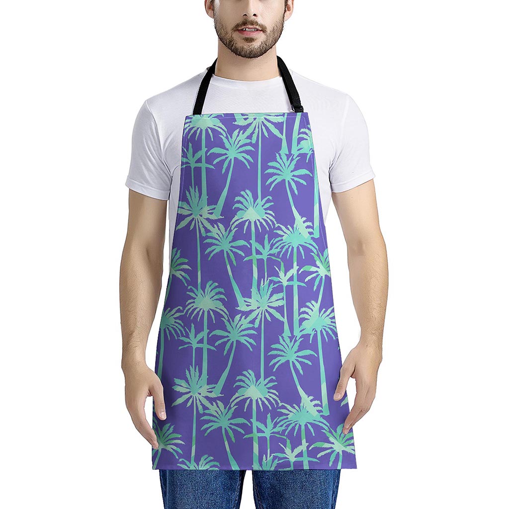 Teal Palm Tree Pattern Print Apron