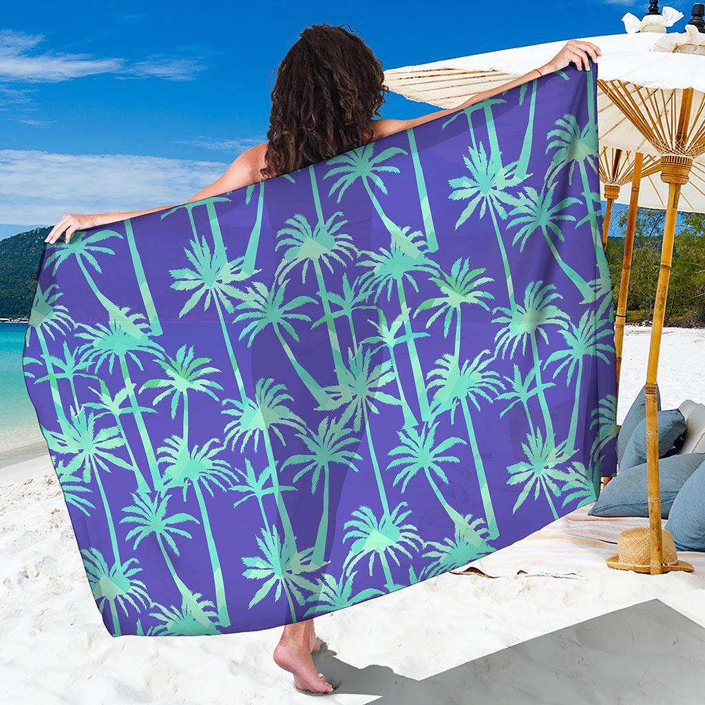 Teal Palm Tree Pattern Print Beach Sarong Wrap
