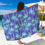Teal Palm Tree Pattern Print Beach Sarong Wrap