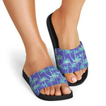 Teal Palm Tree Pattern Print Black Slide Sandals