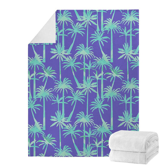 Teal Palm Tree Pattern Print Blanket