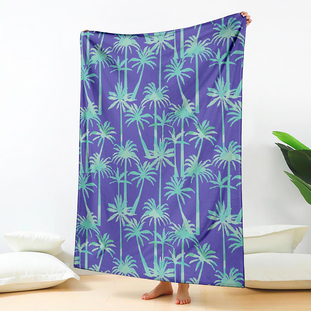 Teal Palm Tree Pattern Print Blanket