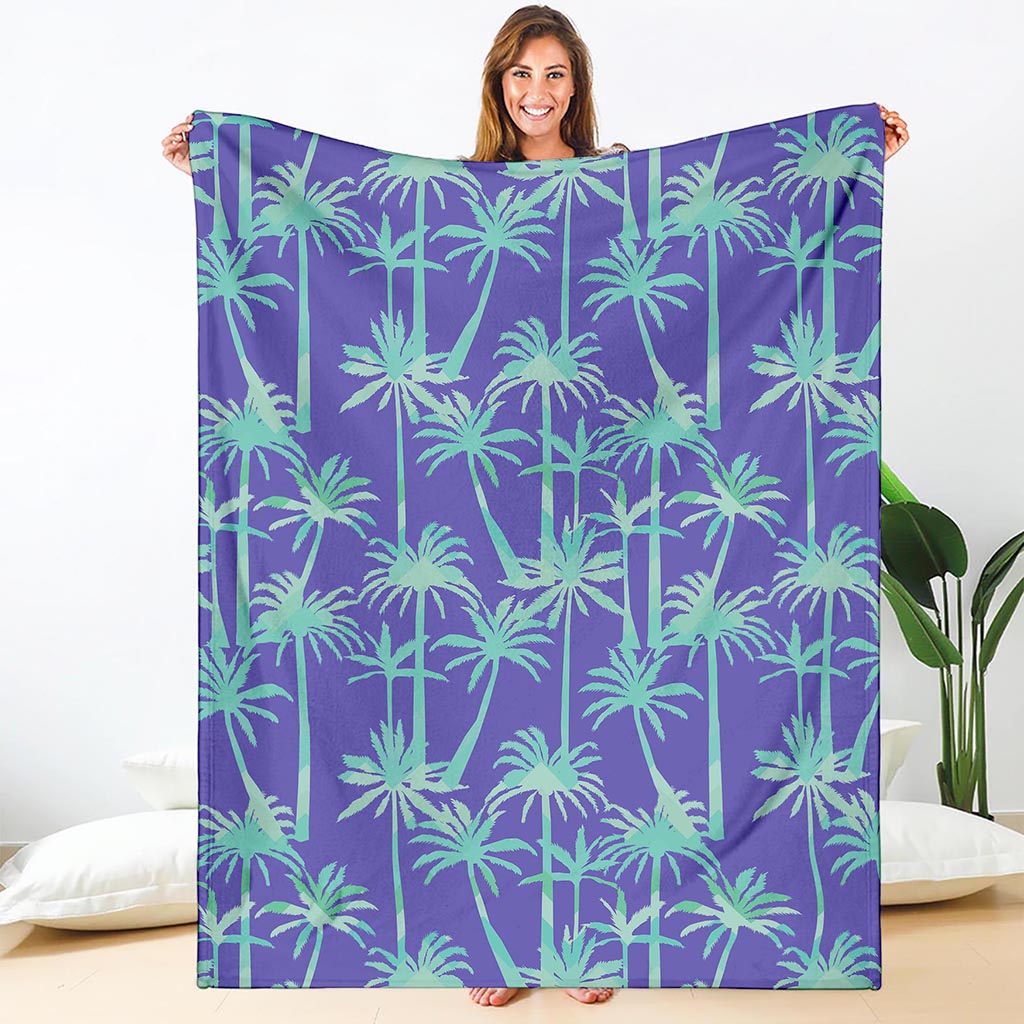 Teal Palm Tree Pattern Print Blanket