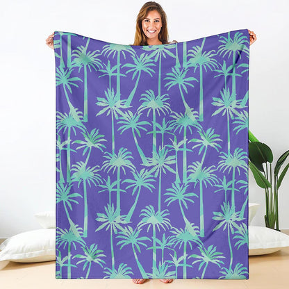 Teal Palm Tree Pattern Print Blanket
