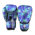 Teal Palm Tree Pattern Print Boxing Gloves
