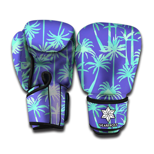 Teal Palm Tree Pattern Print Boxing Gloves