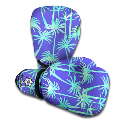Teal Palm Tree Pattern Print Boxing Gloves