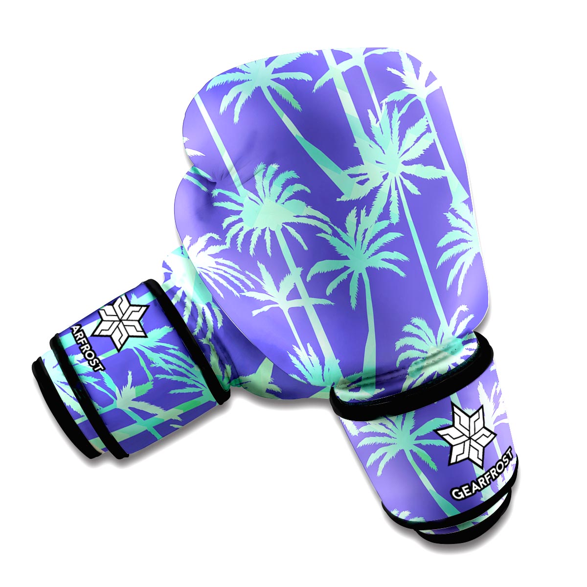 Teal Palm Tree Pattern Print Boxing Gloves