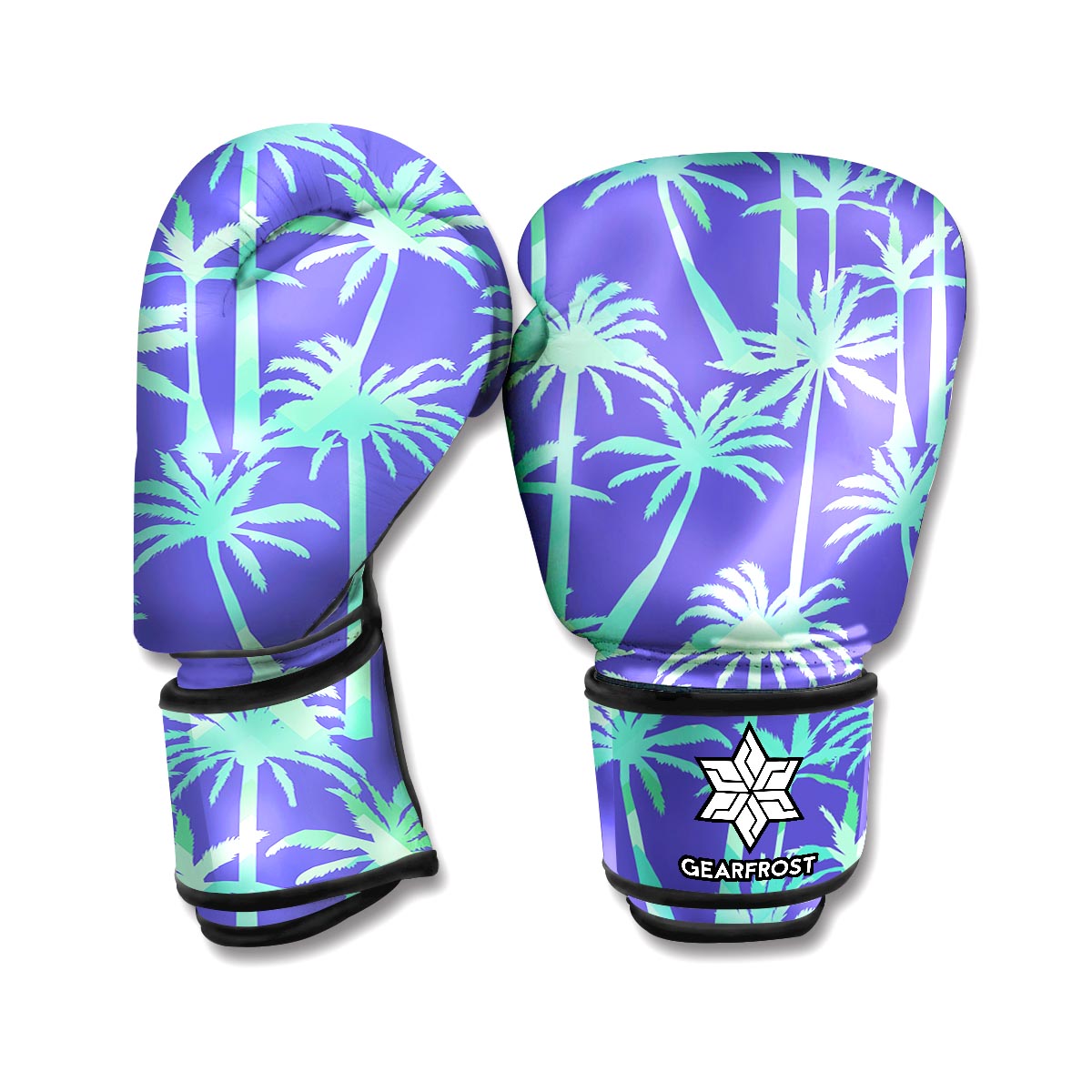 Teal Palm Tree Pattern Print Boxing Gloves