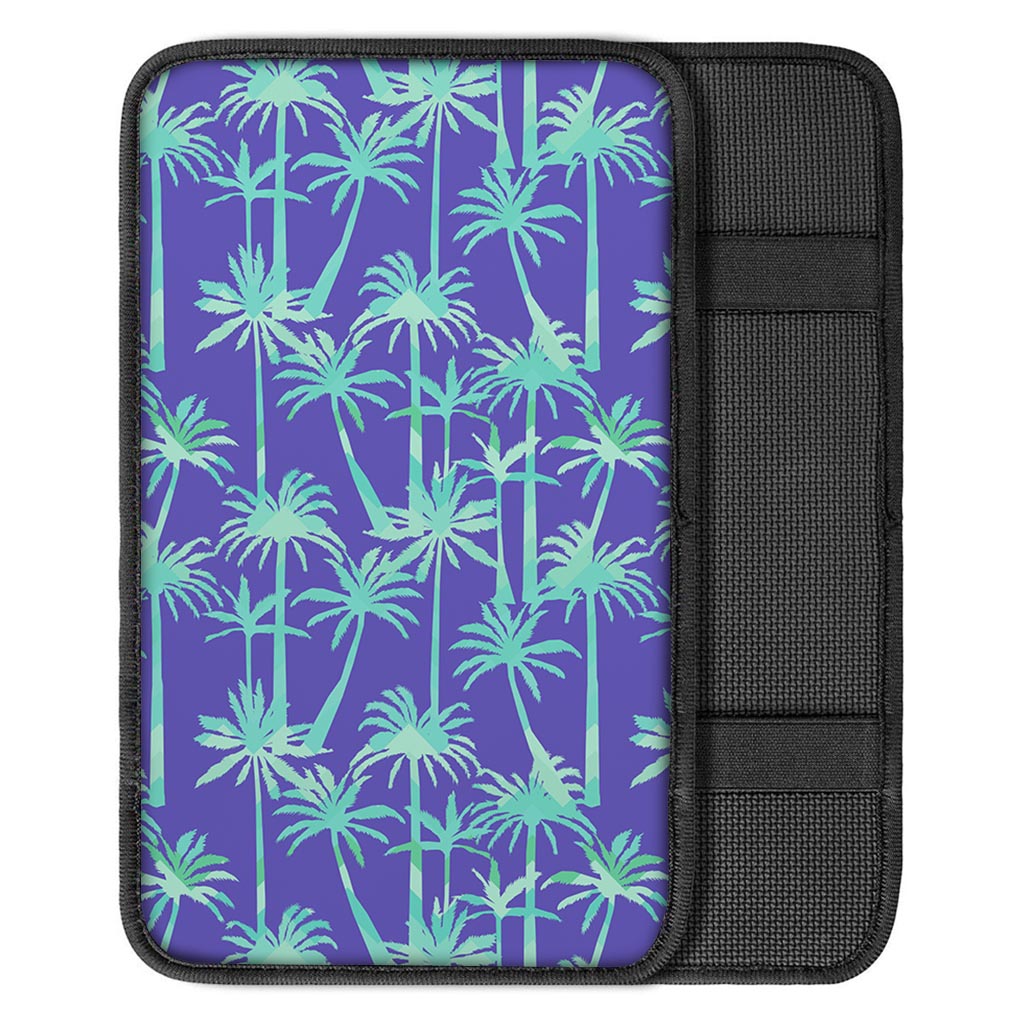 Teal Palm Tree Pattern Print Car Center Console Cover