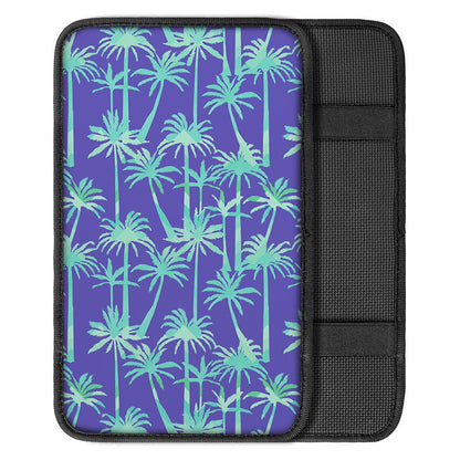 Teal Palm Tree Pattern Print Car Center Console Cover